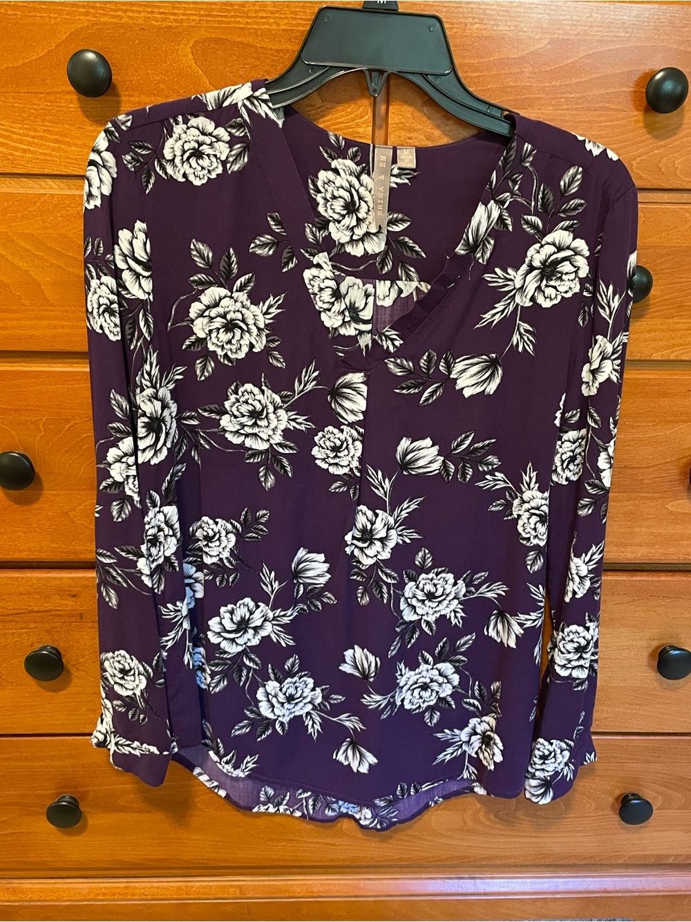 Women's V Neck Brina & Em Stitch Fix Floral Long Sleeve Blouse - Purple Floral M